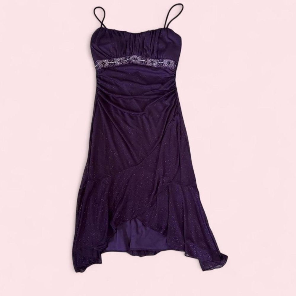 Spaghetti-Strap Purple Maxi Dress with Beaded Waist